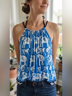 crown & ivy Blue and White Printed Halter Camisole